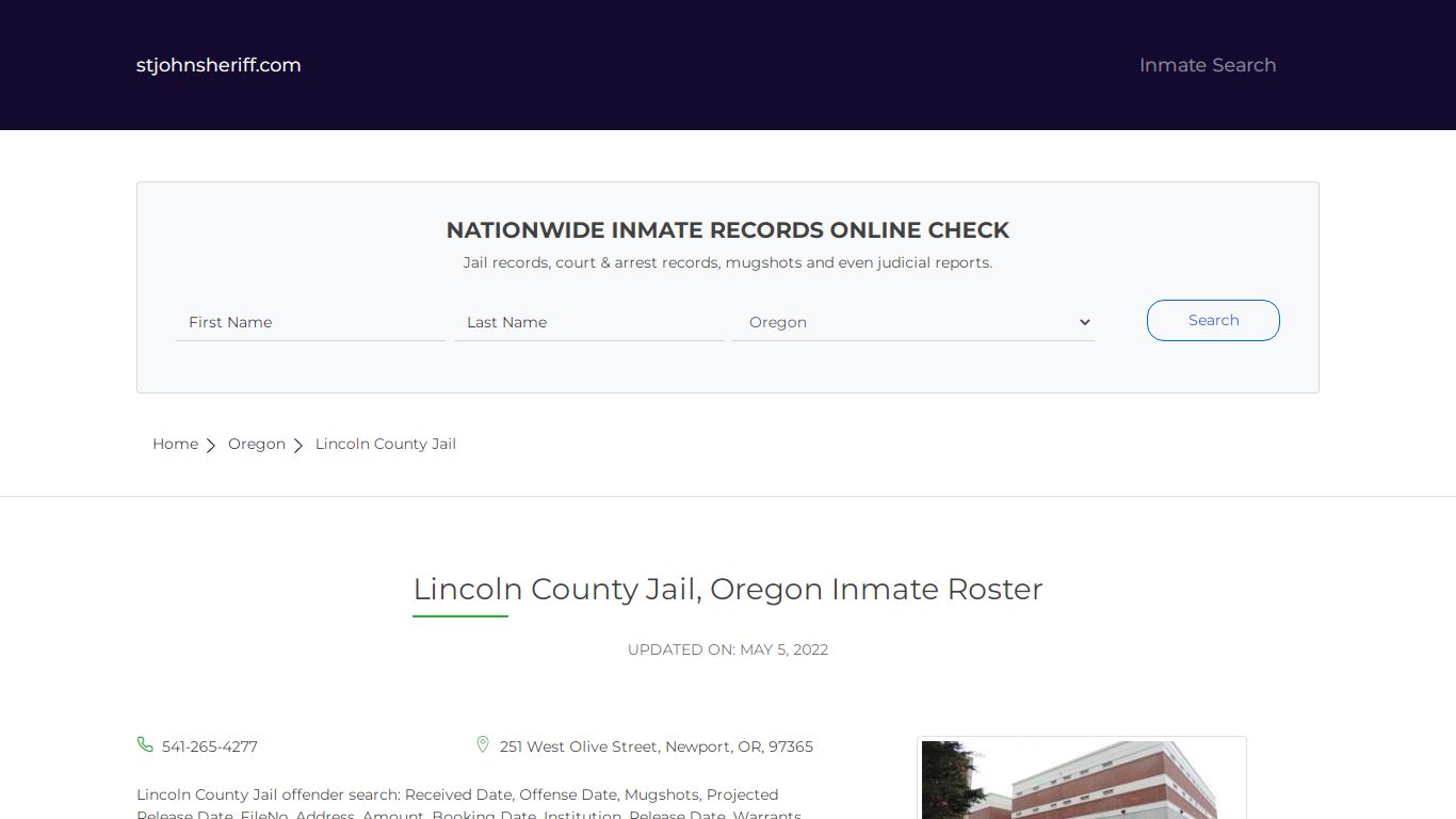 Lincoln County Jail, Oregon Inmate Roster